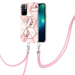 For Xiaomi Redmi Note 11 5G Chinese Splicing Marble Flower Pattern TPU Phone Case with Lanyard(Pink Flower)