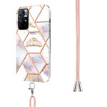 For Xiaomi Redmi Note 11 5G Chinese Splicing Marble Flower Pattern TPU Phone Case with Lanyard(Imperial Crown)