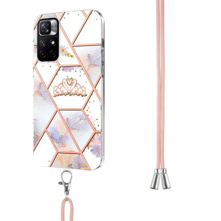 For Xiaomi Redmi Note 11 5G Chinese Splicing Marble Flower Pattern TPU Phone Case with Lanyard(Imperial Crown)