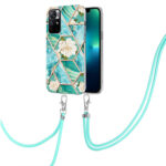 For Xiaomi Redmi Note 11 5G Chinese Splicing Marble Flower Pattern TPU Phone Case with Lanyard(Blue Flower)