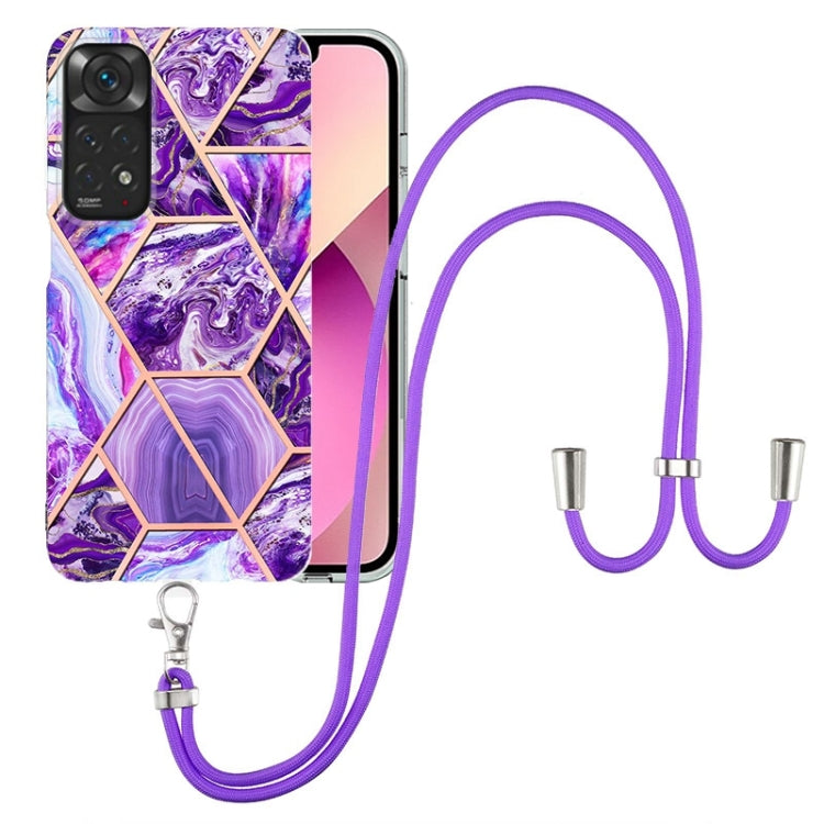 For Xiaomi Redmi Note 11 Pro / Note 11 Pro+ Electroplating Splicing Marble TPU Phone Case with Lanyard(Dark Purple)