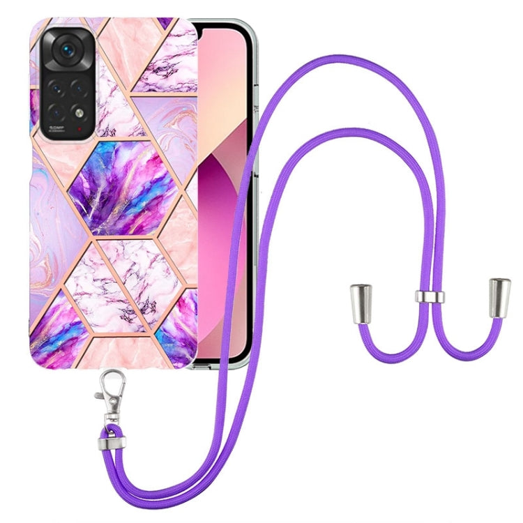 For Xiaomi Redmi Note 11 Pro / Note 11 Pro+ Electroplating Splicing Marble TPU Phone Case with Lanyard(Light Purple)