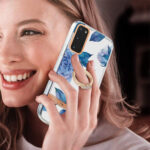 For Samsung Galaxy S20 Ring IMD Flowers TPU Phone Case(Blue Peony)