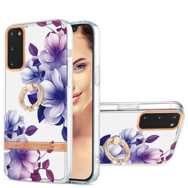 For Samsung Galaxy S20 Ring IMD Flowers TPU Phone Case(Purple Begonia)