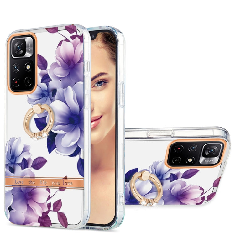 For Xiaomi Redmi Note 11 5G / Poco M4 Pro 5G Ring IMD Flowers TPU Phone Case(Purple Begonia)