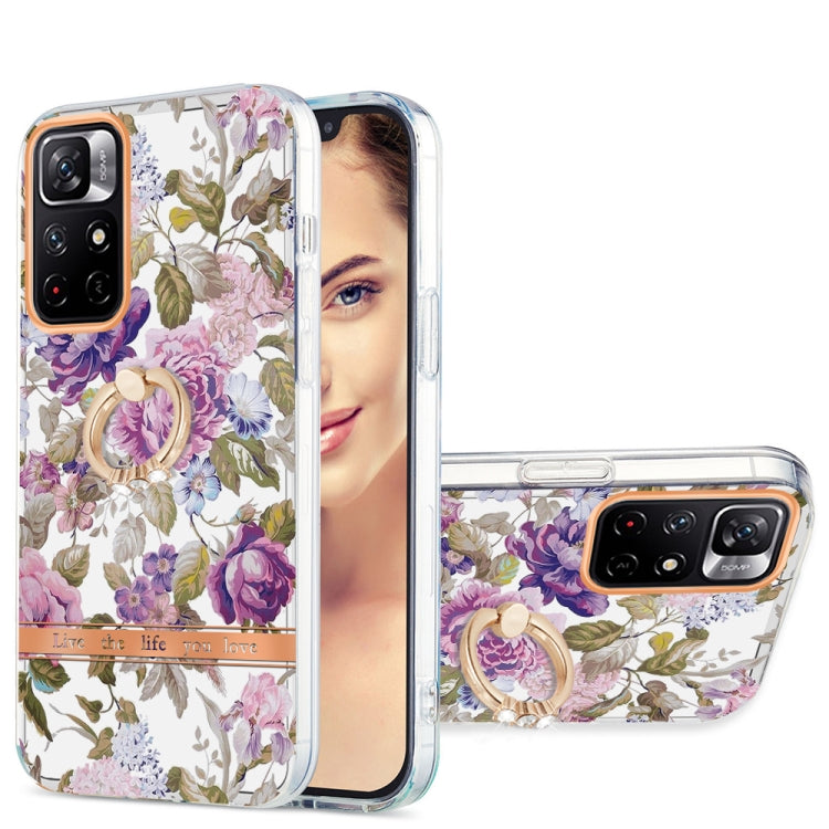 For Xiaomi Redmi Note 11 5G / Poco M4 Pro 5G Ring IMD Flowers TPU Phone Case(Purple Peony)