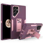 For Samsung Galaxy S22 Ultra 5G Magnetic Holder Phone Case(Purple Red + Rose Gold)