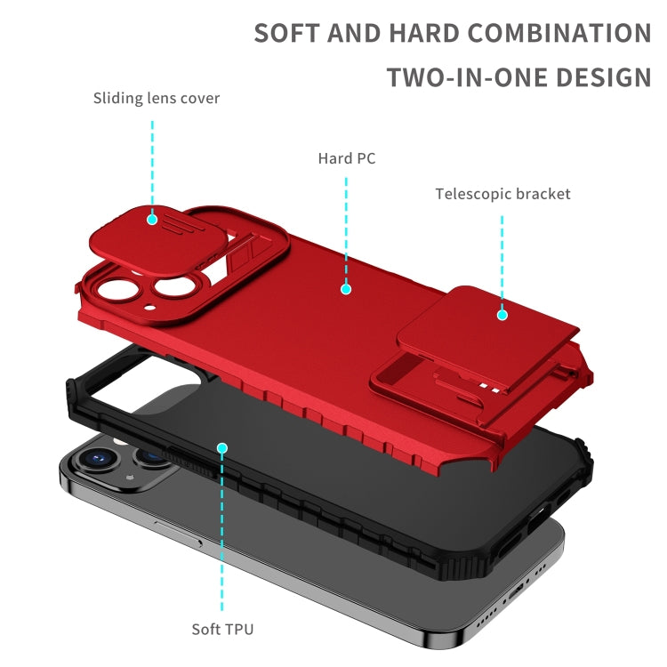 For Samsung Galaxy S22 Ultra 5G Stereoscopic Holder Sliding Camshield Phone Case(Red)