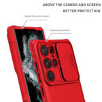 For Samsung Galaxy S22 Ultra 5G Stereoscopic Holder Sliding Camshield Phone Case(Red)