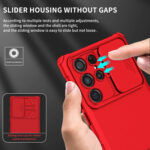 For Samsung Galaxy S22 Ultra 5G Stereoscopic Holder Sliding Camshield Phone Case(Red)