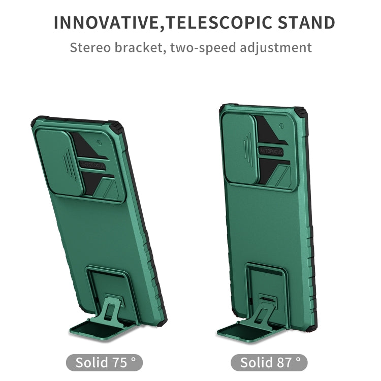 For Samsung Galaxy S22 Ultra 5G Stereoscopic Holder Sliding Camshield Phone Case(Green)