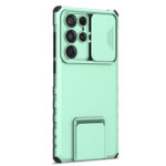 For Samsung Galaxy S22 Ultra 5G Stereoscopic Holder Sliding Camshield Phone Case(Light Blue)