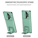 For Samsung Galaxy S22 Ultra 5G Stereoscopic Holder Sliding Camshield Phone Case(Light Blue)