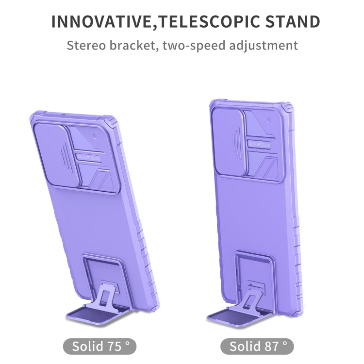 For Samsung Galaxy S22 Ultra 5G Stereoscopic Holder Sliding Camshield Phone Case(Purple)