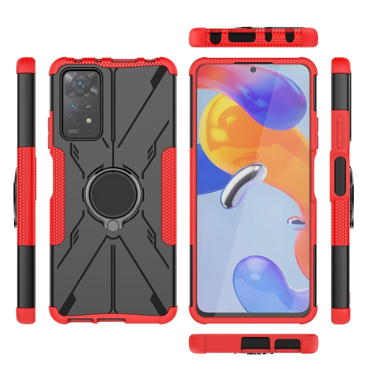 For Xiaomi Redmi Note 11 Pro 5G Armor Bear Shockproof PC + TPU Phone Case with Ring(Red)