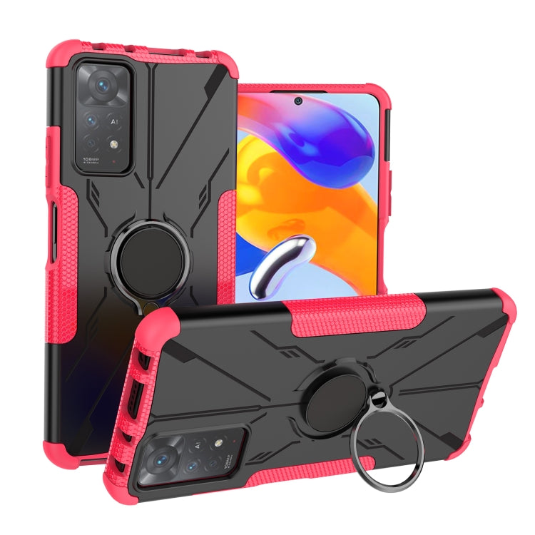 For Xiaomi Redmi Note 11 Pro 5G Armor Bear Shockproof PC + TPU Phone Case with Ring(Rose Red)