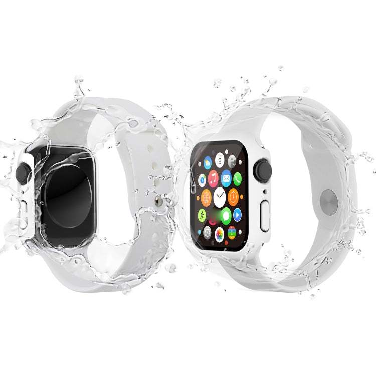 Waterproof PC+Tempered Film Watch Case For Apple Watch Series 8 / 7 41mm(White)