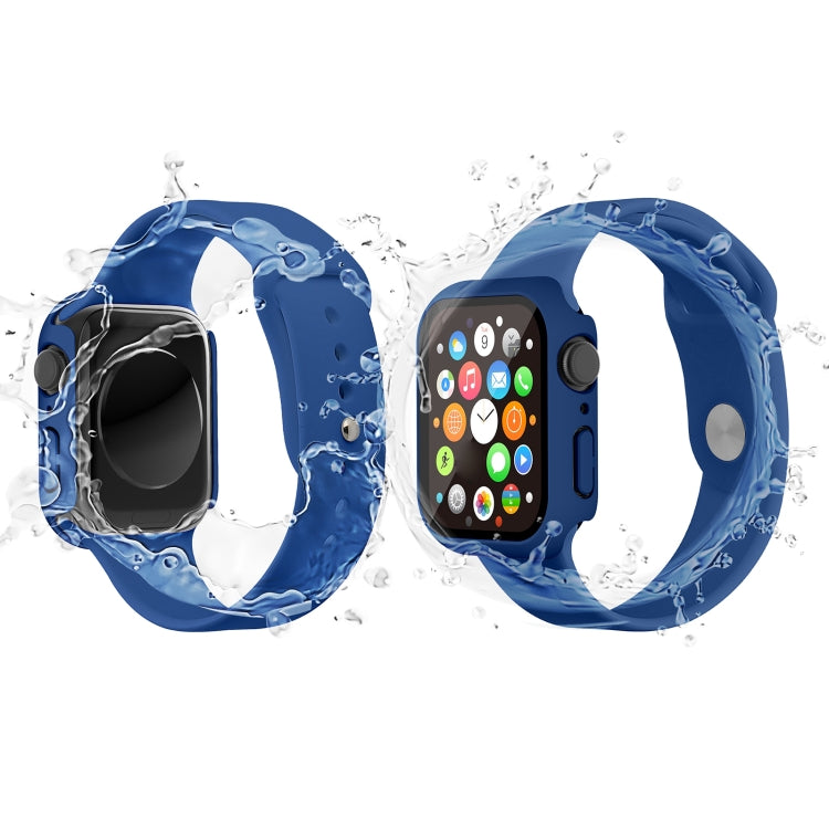 Waterproof PC+Tempered Film Watch Case For Apple Watch Series 8 / 7 41mm(Dark Blue)