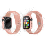 Waterproof PC+Tempered Film Watch Case For Apple Watch Series 8 / 7 45mm(Pink)