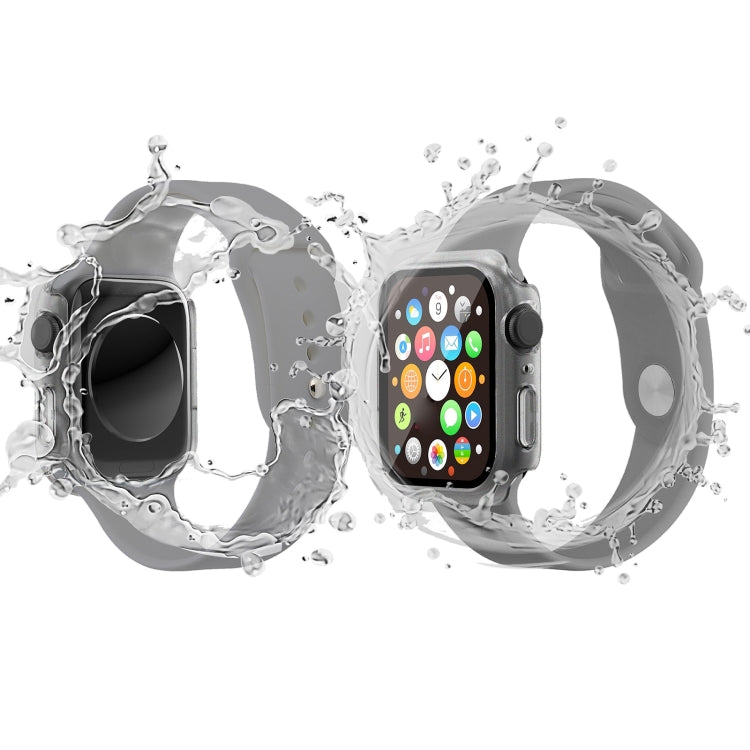 Waterproof PC+Tempered Film Watch Case For Apple Watch Series 8 / 7 45mm(Frosted Transparent)