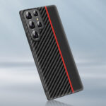 For Samsung Galaxy S22 Ultra 5G Ultra-thin Carbon Fiber Texture Splicing Phone Case(Red)