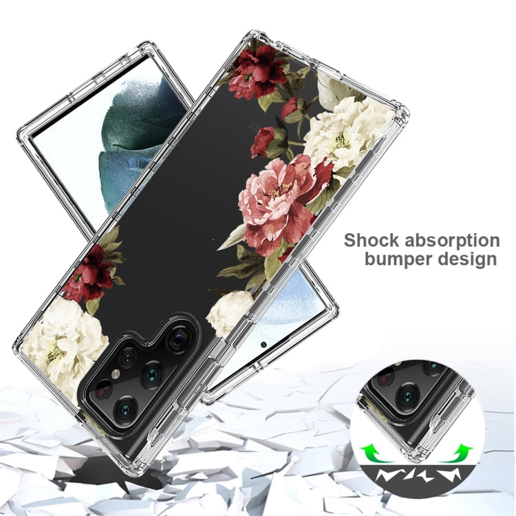 For Samsung Galaxy S22 Ultra 5G PC+TPU Transparent Painted Phone Case(Rose)