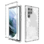 For Samsung Galaxy S22 Ultra 5G PC+TPU Transparent Painted Phone Case(White Flower)