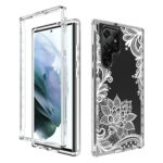 For Samsung Galaxy S22 Ultra 5G PC+TPU Transparent Painted Phone Case(White Flower)