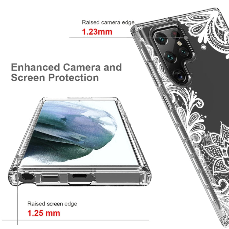 For Samsung Galaxy S22 Ultra 5G PC+TPU Transparent Painted Phone Case(White Flower)