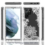 For Samsung Galaxy S22 Ultra 5G PC+TPU Transparent Painted Phone Case(White Flower)