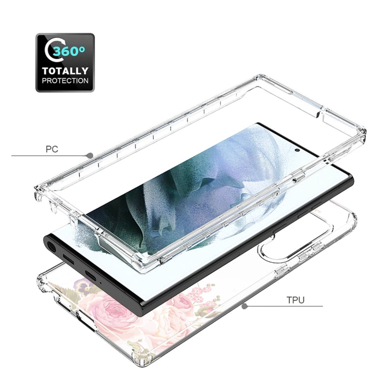 For Samsung Galaxy S22 Ultra 5G PC+TPU Transparent Painted Phone Case(Pink Rose)