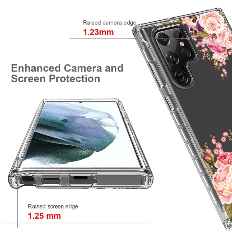 For Samsung Galaxy S22 Ultra 5G PC+TPU Transparent Painted Phone Case(Pink Rose)