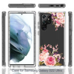 For Samsung Galaxy S22 Ultra 5G PC+TPU Transparent Painted Phone Case(Pink Rose)