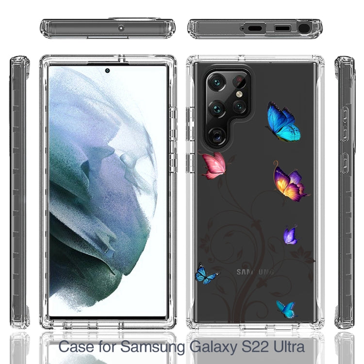 For Samsung Galaxy S22 Ultra 5G PC+TPU Transparent Painted Phone Case(Tree Butterflies)