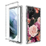 For Samsung Galaxy S22 Ultra 5G PC+TPU Transparent Painted Phone Case(Purple Floral)