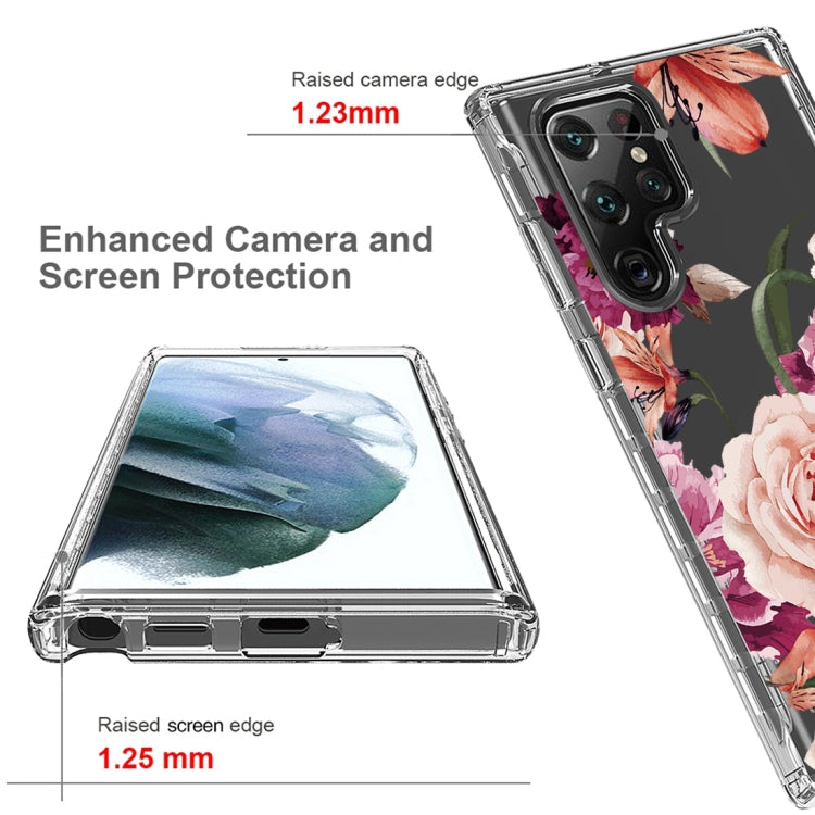 For Samsung Galaxy S22 Ultra 5G PC+TPU Transparent Painted Phone Case(Purple Floral)