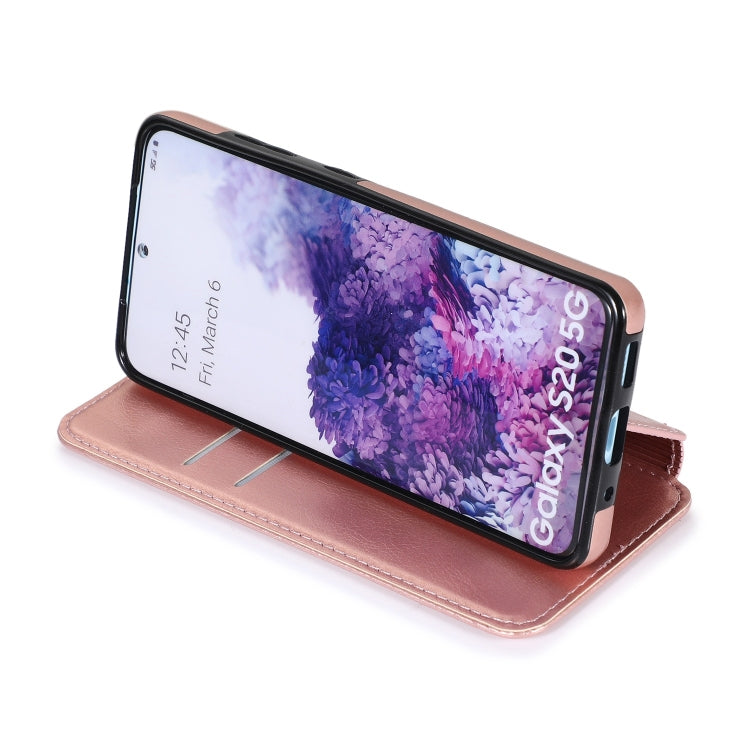 For Samsung Galaxy S20 Knight Magnetic Suction Leather Phone Case(Rose Gold)