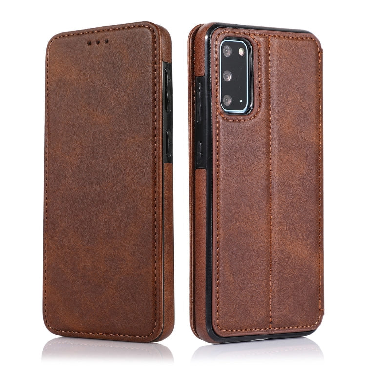 For Samsung Galaxy S20 Knight Magnetic Suction Leather Phone Case(Brown)