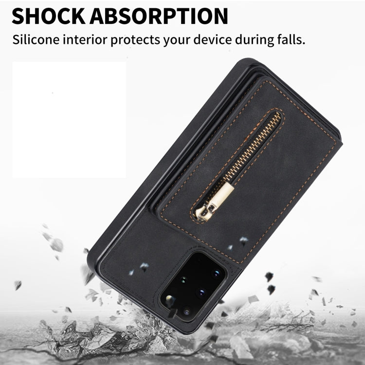 For Samsung Galaxy S20 Zipper Card Holder Phone Case(Black)