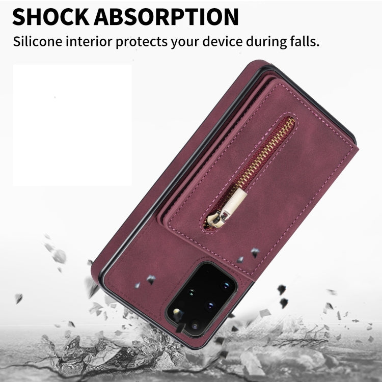 For Samsung Galaxy S20 Zipper Card Holder Phone Case(Wine Red)