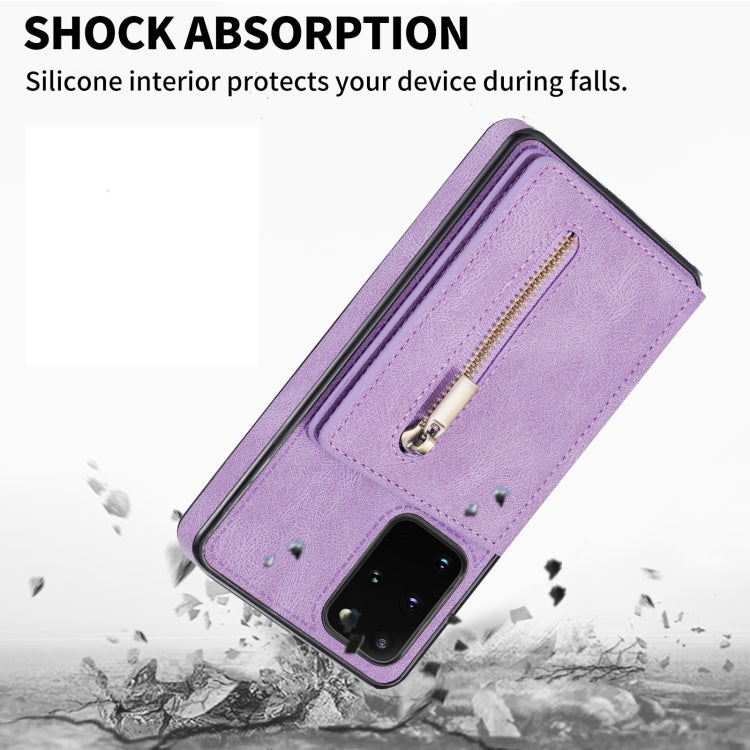 For Samsung Galaxy S20 Zipper Card Holder Phone Case(Purple)