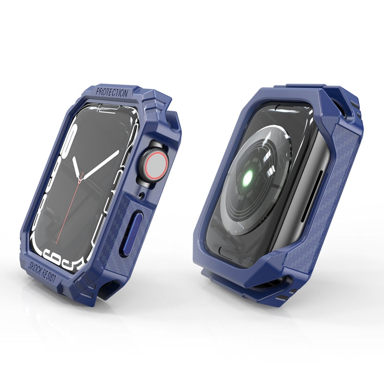 Carbon Fiber Contrast Color Protective Case For Apple Watch Series 8 / 7 41mm(Blue)