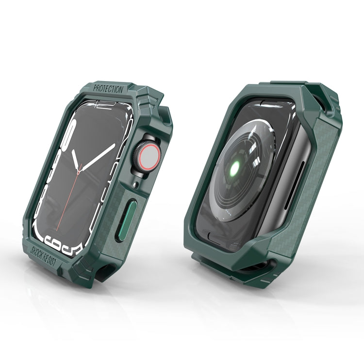 Carbon Fiber Contrast Color Protective Case For Apple Watch Series 8 / 7 41mm(Green)