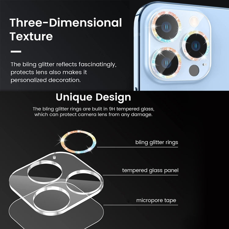 For iPhone 13 Pro / 13 Pro Max Glitter Ring Tempered Glass Camera Lens Film (Silver)