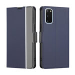 For Samsung Galaxy S20 Twill Texture Side Button Leather Phone Case(Blue)