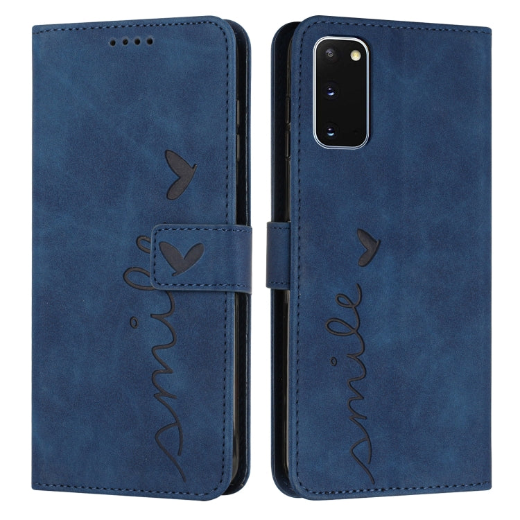 For Samsung Galaxy S20 Skin Feel Heart Pattern Leather Phone Case(Blue)