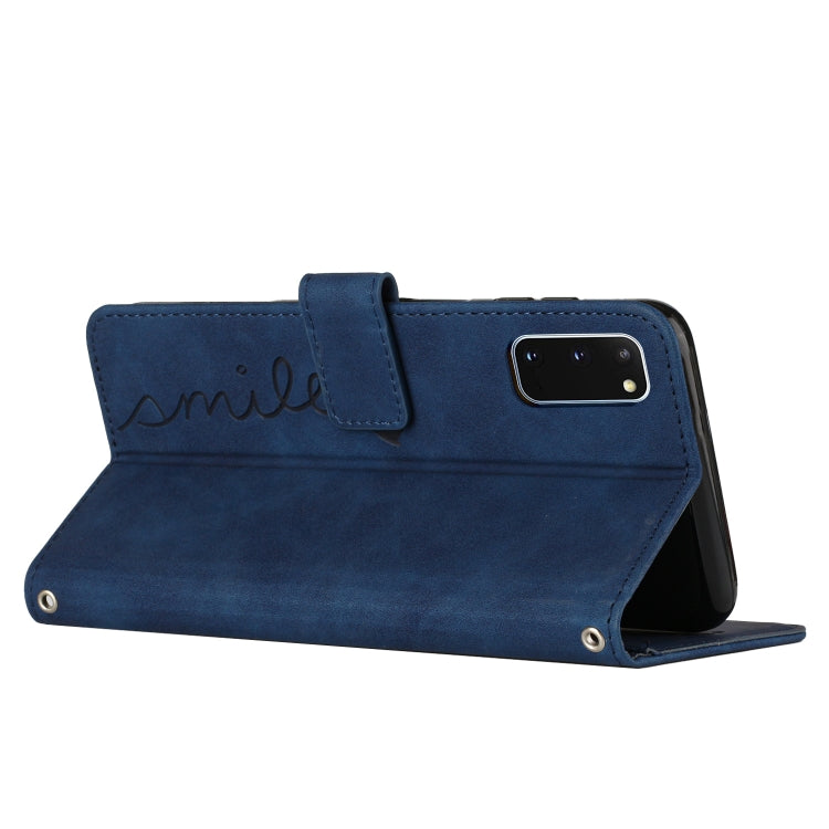 For Samsung Galaxy S20 Skin Feel Heart Pattern Leather Phone Case(Blue)