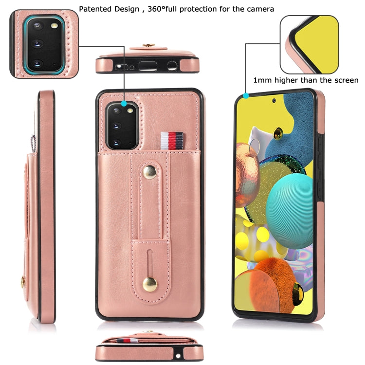 For Samsung Galaxy S20 Wristband Kickstand Wallet Leather Phone Case(Rose Gold)