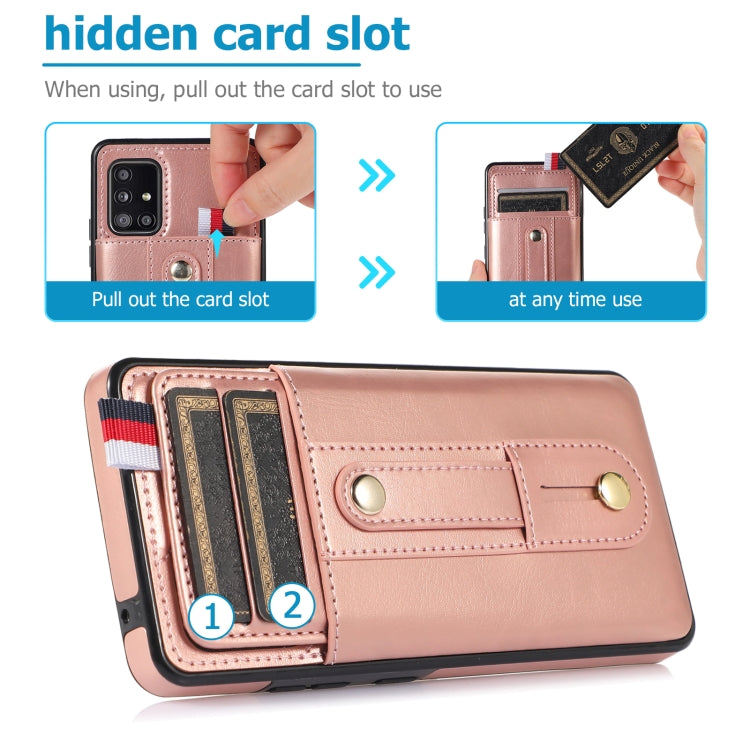 For Samsung Galaxy S20 Wristband Kickstand Wallet Leather Phone Case(Rose Gold)