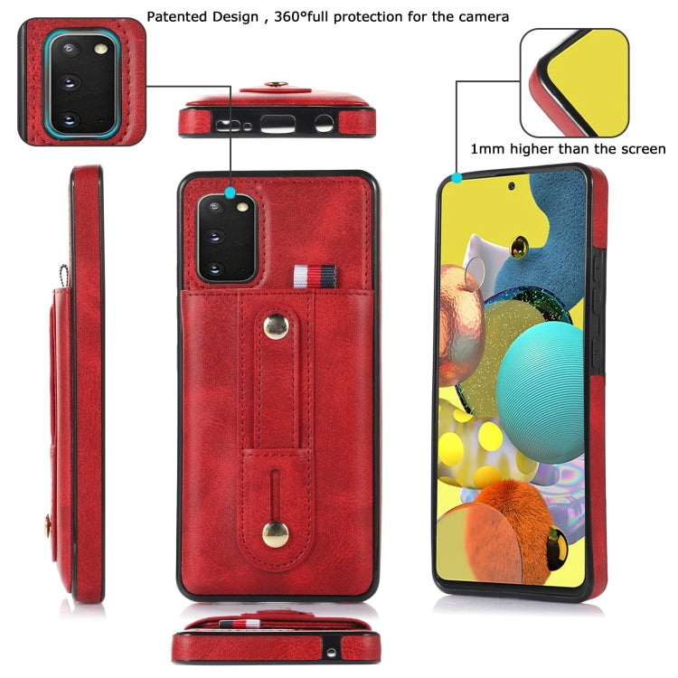 For Samsung Galaxy S20 Wristband Kickstand Wallet Leather Phone Case(Red)